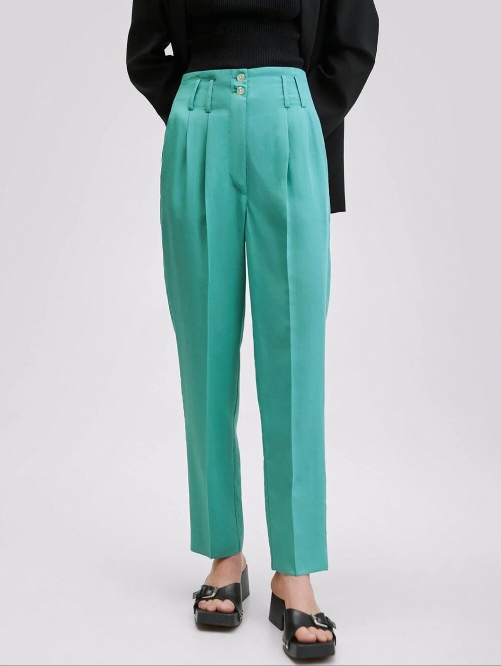 Mango Linen / Tencel High Waist Pants, Teal